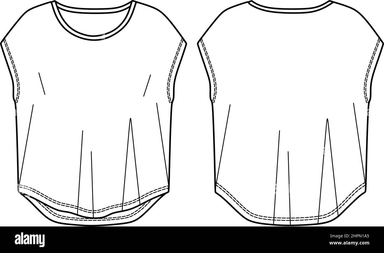 Vektor Kurzarm T-Shirt Mode CAD, Frau T-Shirt Skizze, Vorlage Stock Vektor