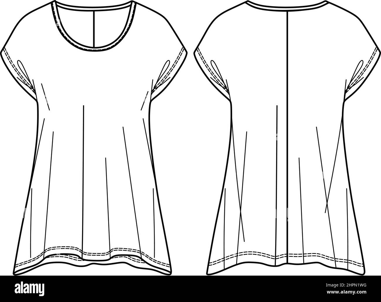 Vektor Kurzarm T-Shirt Mode CAD, Frau T-Shirt Skizze, Vorlage Stock Vektor