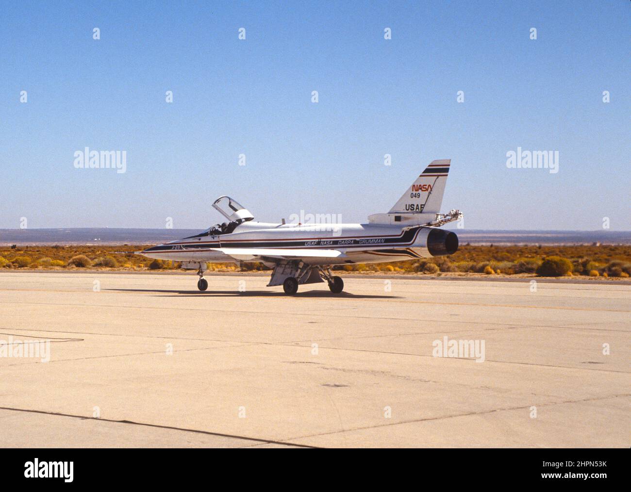 NASA X-29 Taxis auf der Edwards Air Force Base Stockfoto