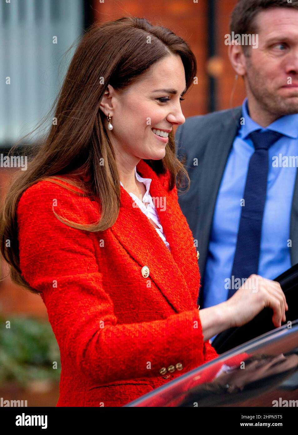 Prinzessin Kate, Herzogin von Cambridge, verlässt am 22. Februar 2022 die Kopenhagener Universität in Kopenhagen, nachdem sie am 1st. Eines 2-tägigen offiziellen Besuchs in Dänemark teilgenommen hatte, um ihre Arbeit zur frühkindlichen Bildung zu fördern.Foto: Albert Nieboer/Netherlands OUT/Point de Vue OUT Stockfoto