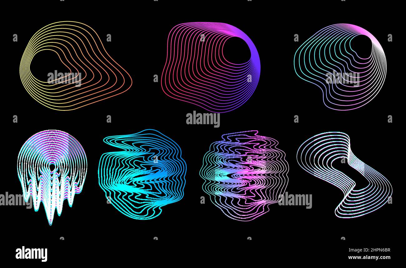 Nachrüstungs- und Kreisgestaltformen. Glitch und flüssige Wirkung Stock Vektor