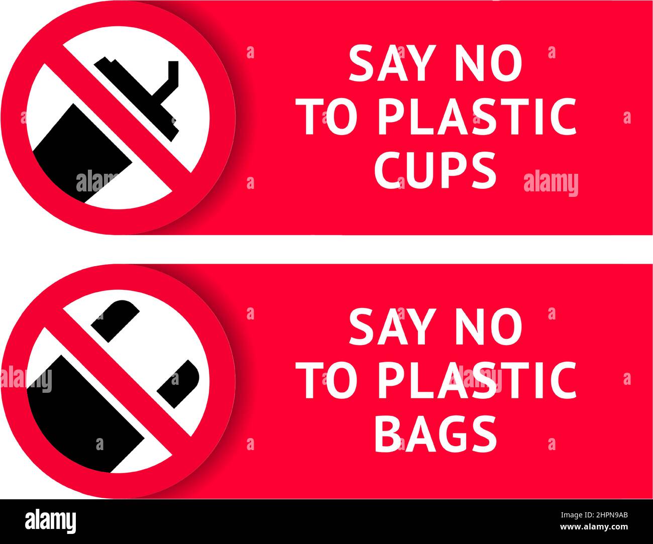 Sagen Sie Nein zu Plastiktüten, Tassen, trendige ökologische Label-Set für Druck, Vektor-Illustration 10eps Stock Vektor