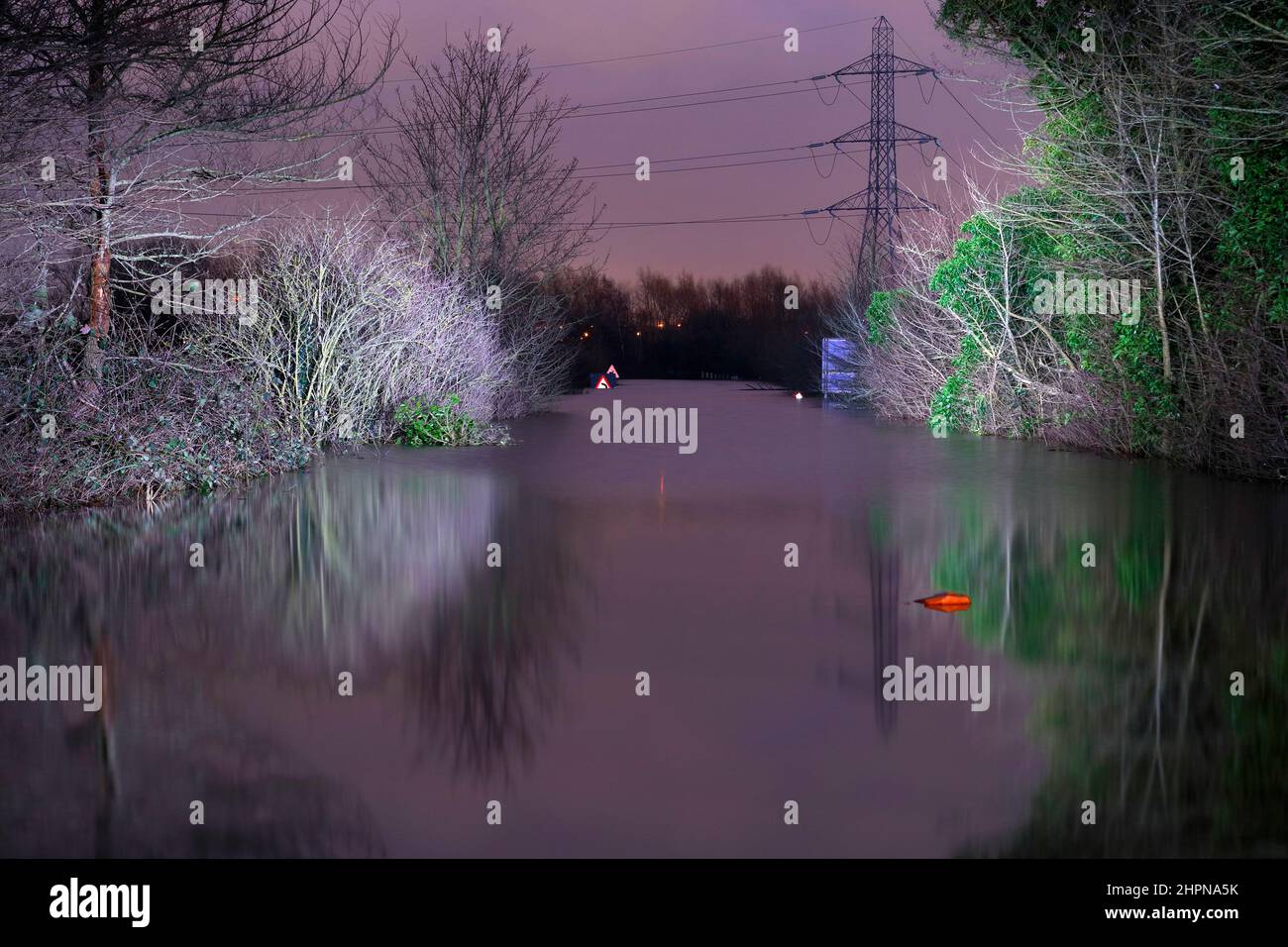 Die Newton Lane in der Nähe von Castleford untergetaucht unter dem Flutwasser des Sturms Franklin Stockfoto