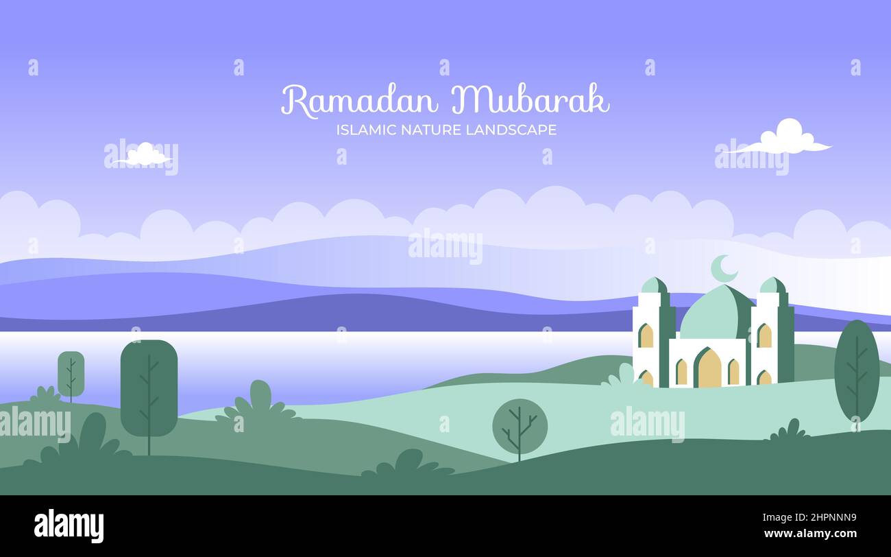Islamische Ramadan Kareem Moschee Landschaft mit flachem Design Stock Vektor