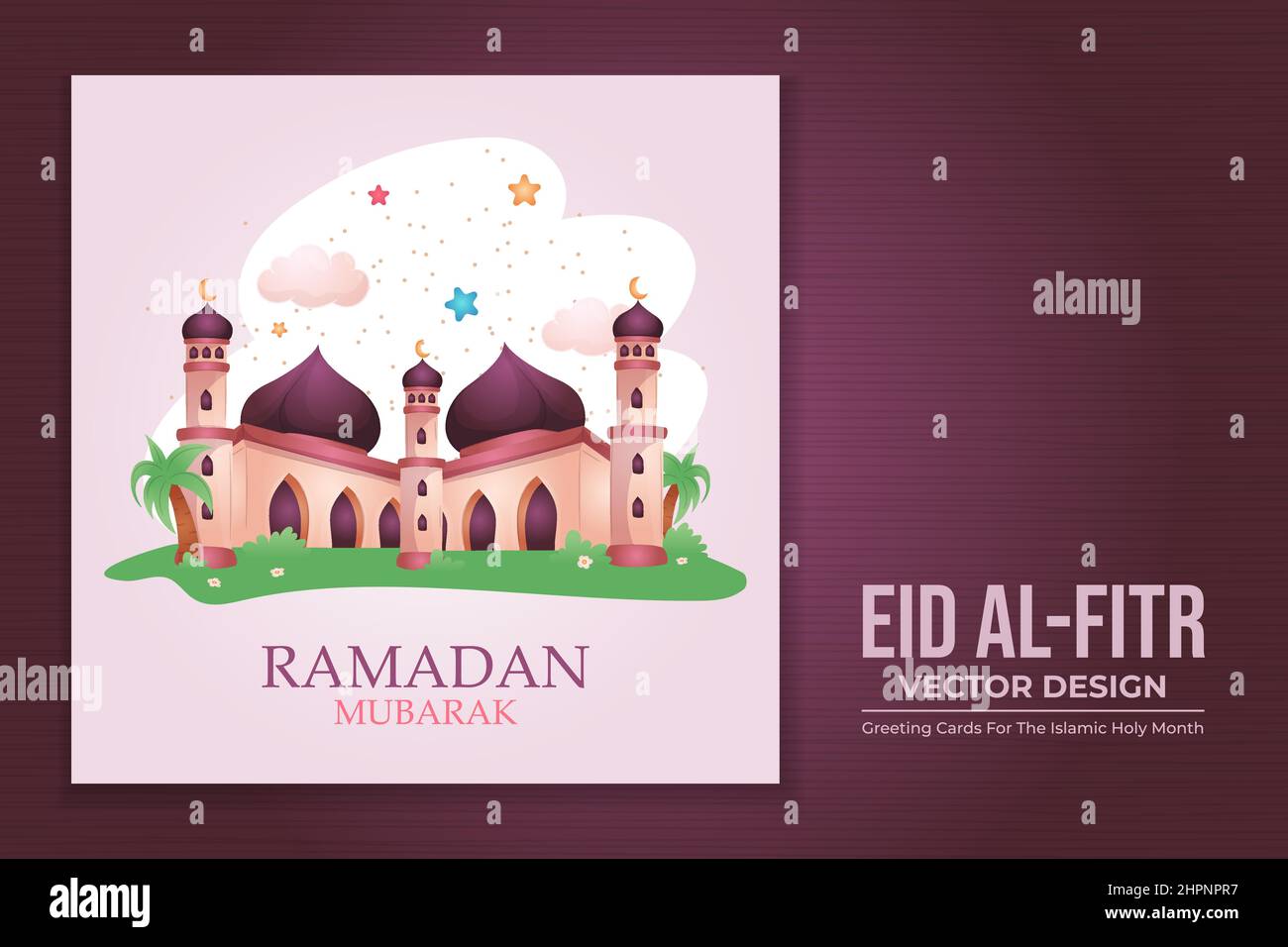 Eid al-fitr oder eid mubarak mit niedlichem, handgezeichneten Flachdesign Stock Vektor
