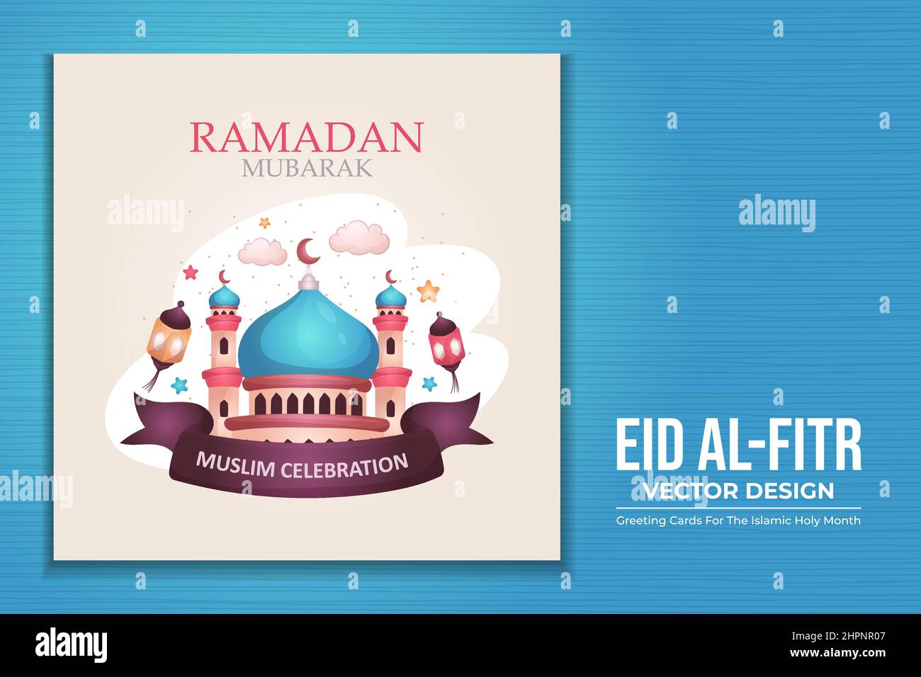 Handgezeichneter eid al-fitr- oder ramadan-Kareem mit flachem Design Stock Vektor