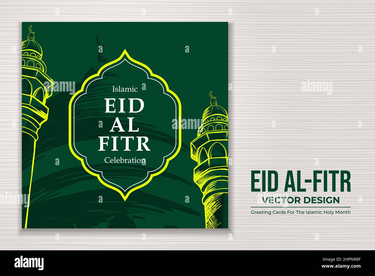 Eid al-fitr oder eid mubarak Grußkarte mit handgezeichneter flacher Form Stock Vektor