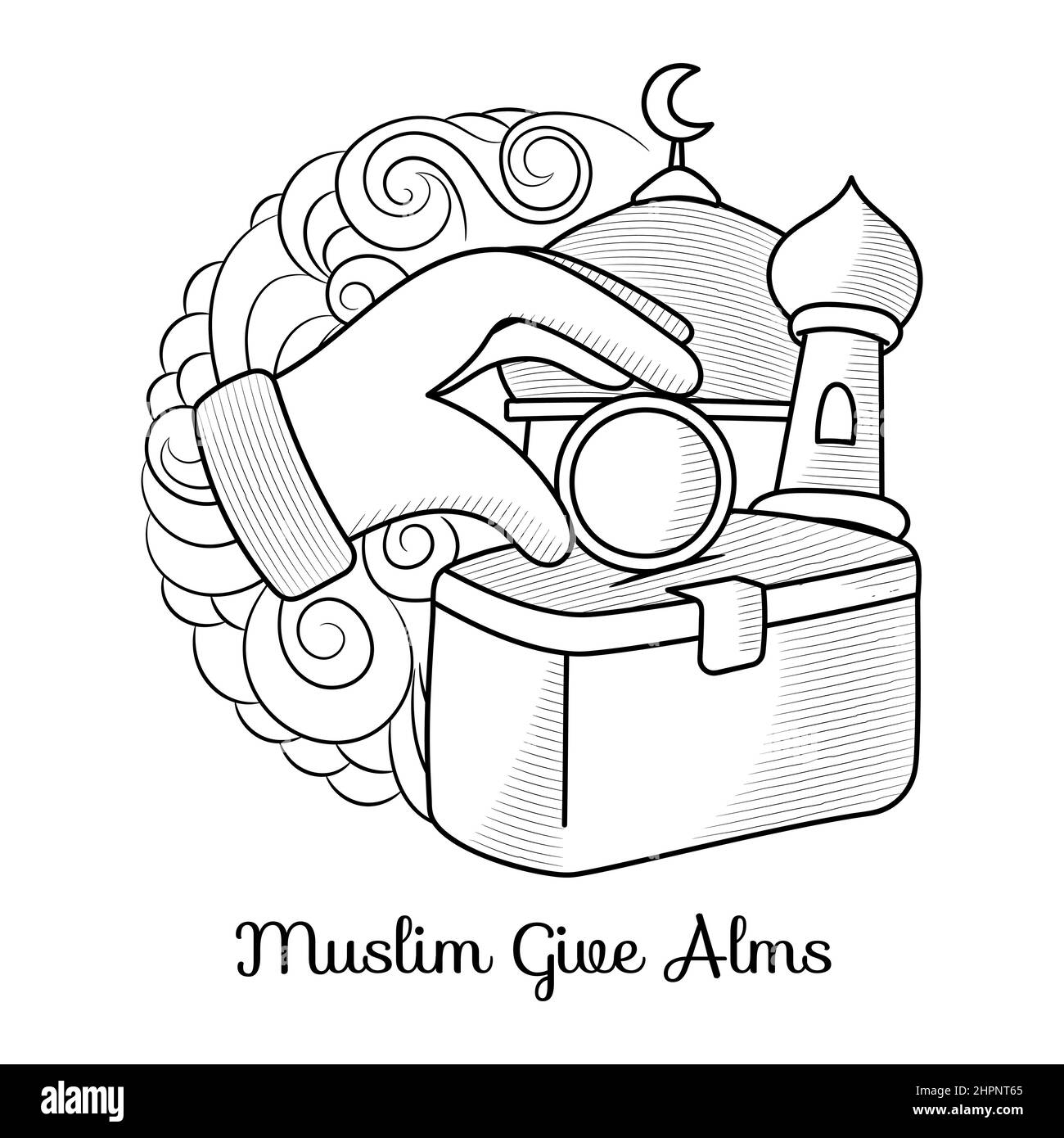 Handgezeichnete ramadan muslim Almosen geben Doodle Illustration Stock Vektor