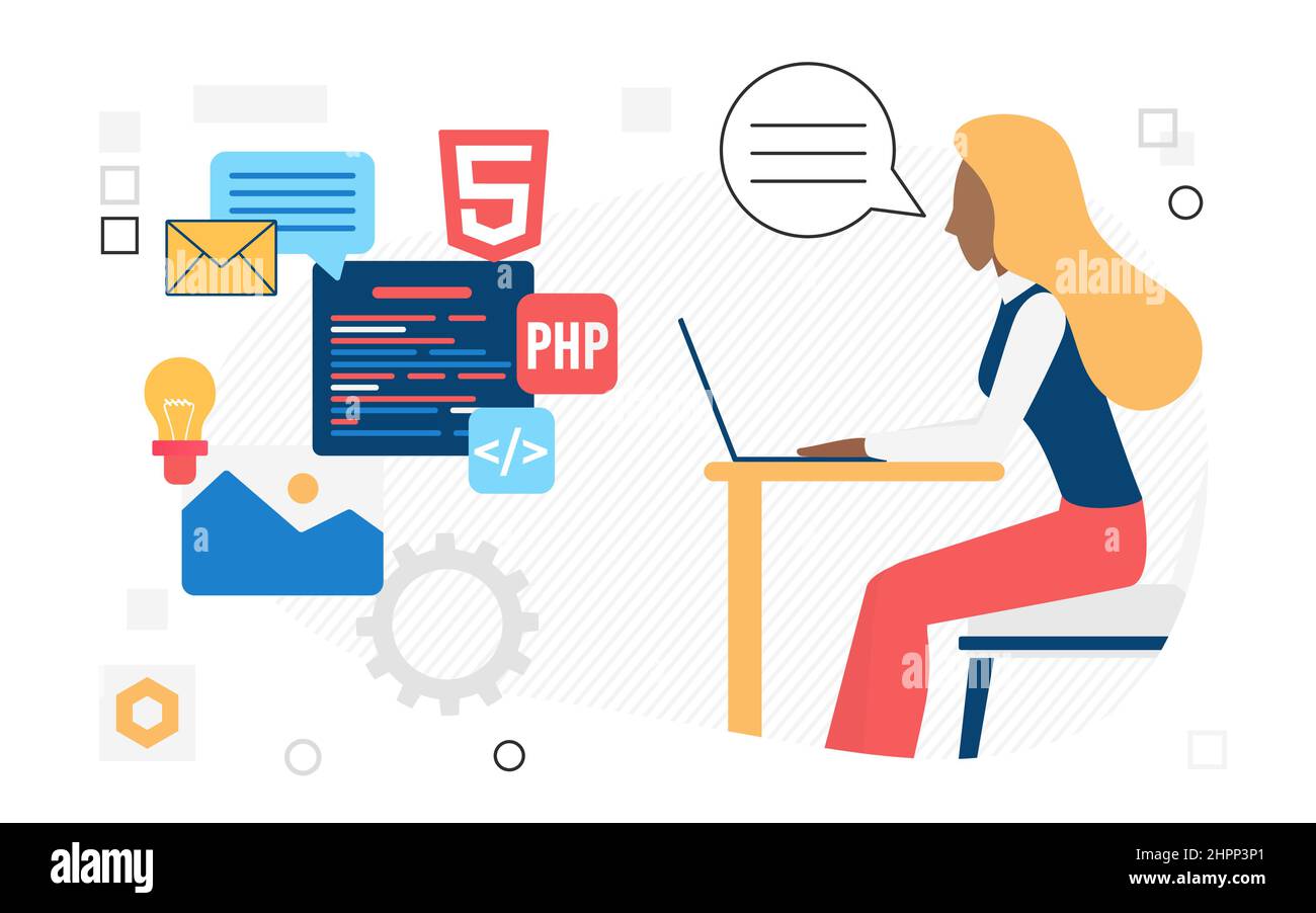 Software Engineer Entwickler Erstellung Backend-Webseite. Programmiersprachen, die Algorithmen implementieren Stock Vektor