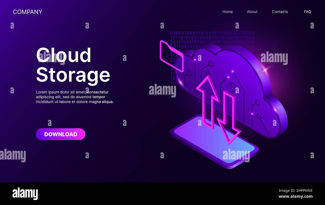 Cloud-Technologie-Computing-Konzept. Technologien zur Datensicherheit. Isometrische Illustration für das Design von Webseiten. Vektorgrafik Stock Vektor