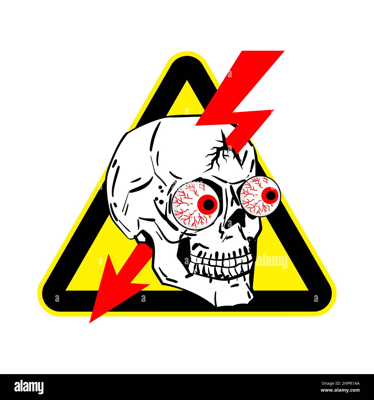 Gefahr! Eintritt verboten. Symbol für Hochspannung. Gefahrenschild Schädel und Blitz. Sicherheitssymbol. Stock Vektor