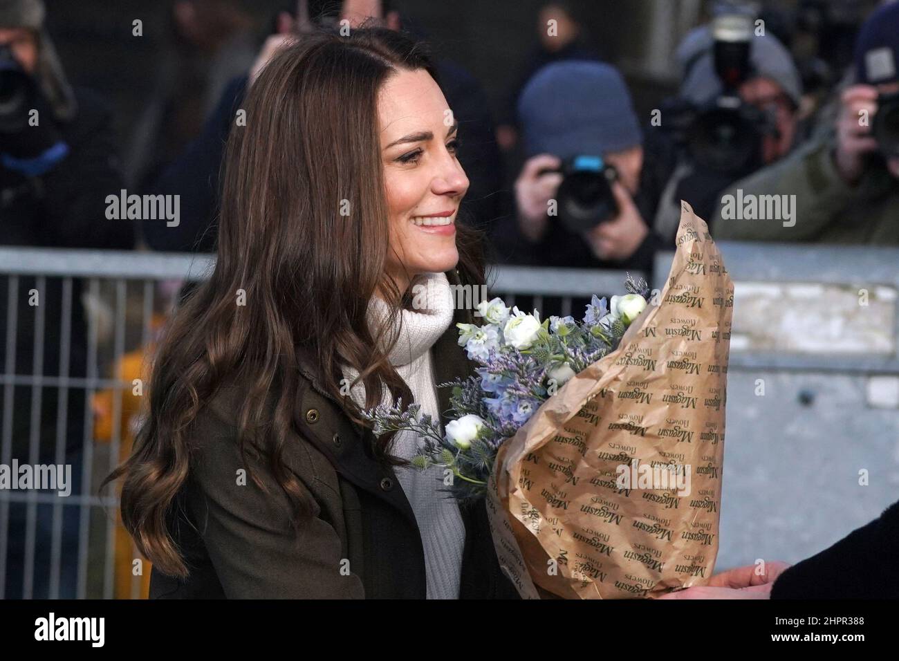 Die Herzogin von Cambridge während ihres Besuchs im Stenurten Forest Kindergarten in Kopenhagen, Dänemark, am zweiten Tag eines zweitägigen Arbeitsbesuchs bei der Royal Foundation Center for Early Childhood. Bilddatum: Mittwoch, 23. Februar 2022. Stockfoto