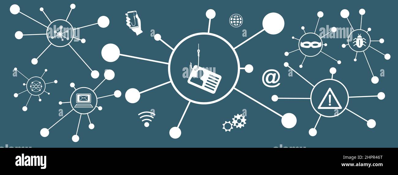 Konzept von Phishing mit verbundenen Symbolen Stockfoto