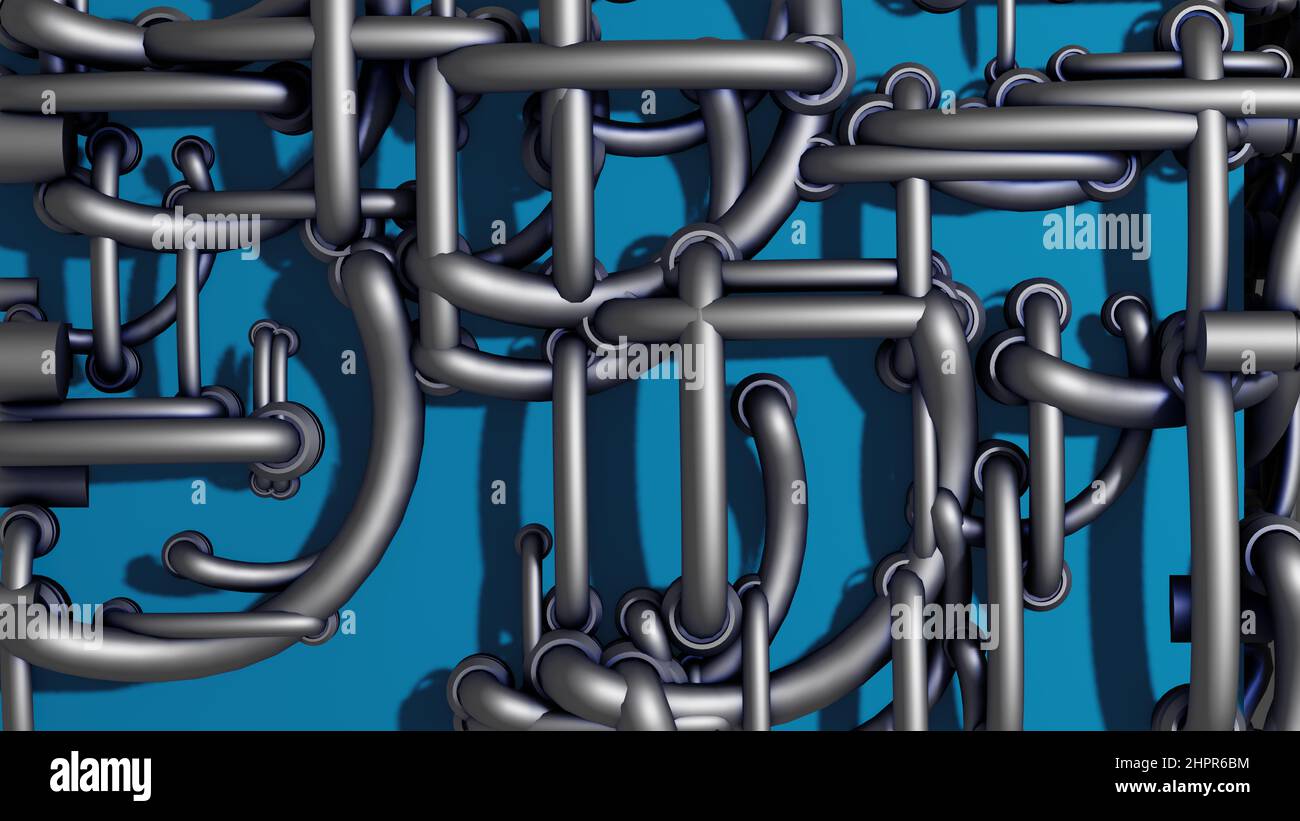 3D Illustration - Komposition von Pfeifen auf blauem Hintergrund Stockfoto