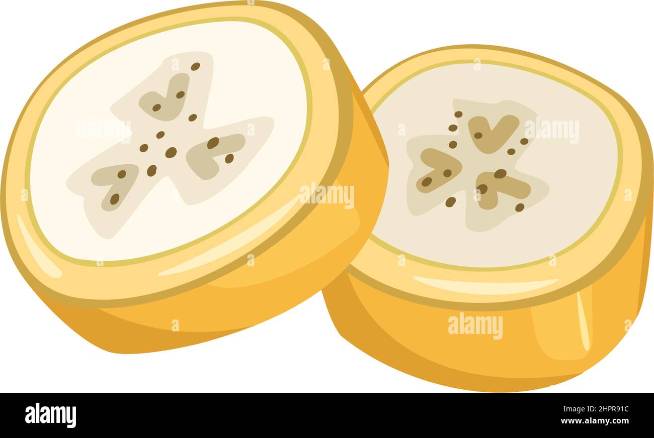 Von süßer gelber Banane in Schale geschnitten. Teil von köstlichen gesunden exotischen Früchten. Vektorgrafik für flache Lebensmittel Stock Vektor