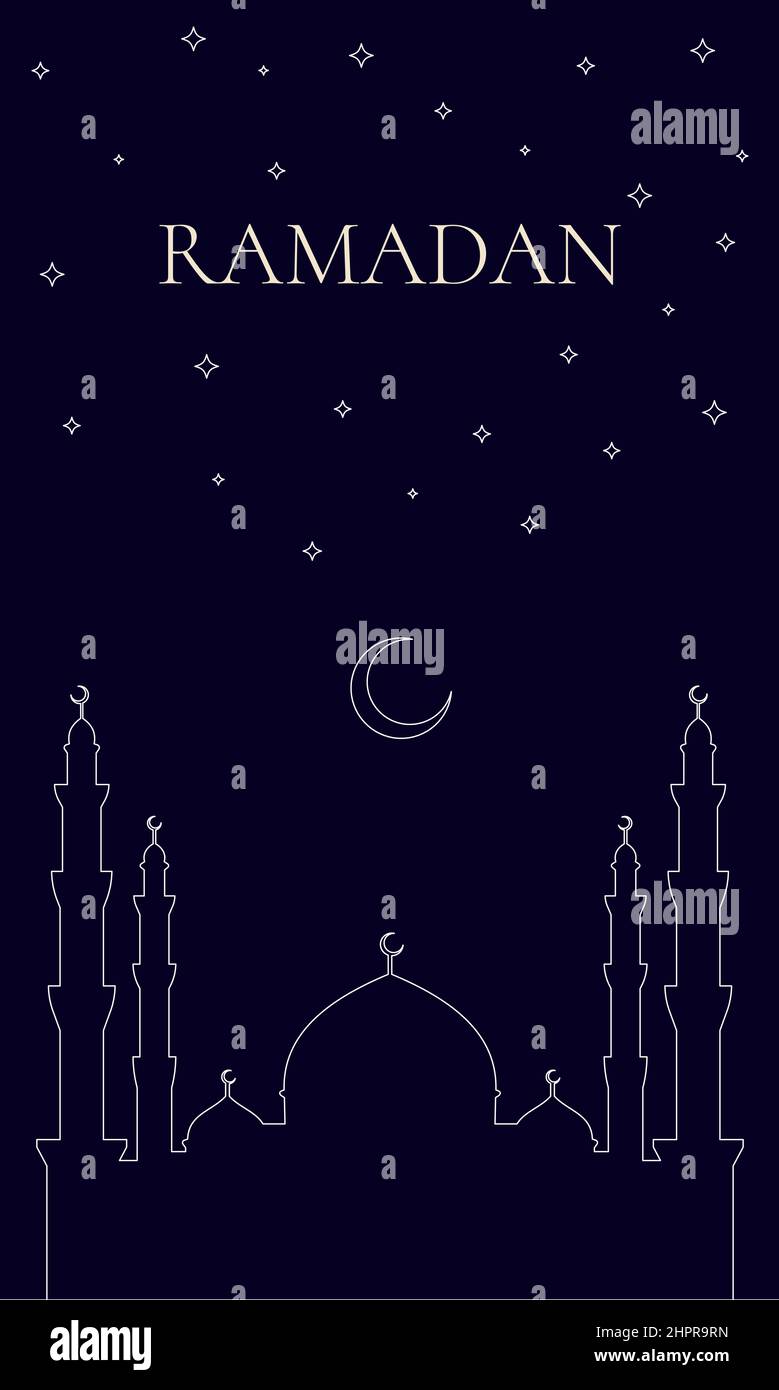 Das muslimische Fest des heiligen Monats Ramadan Kareem. Vektor Grüße Design Illustration mit Moschee Kuppel Silhouette, Sterne und Halbmond Stock Vektor
