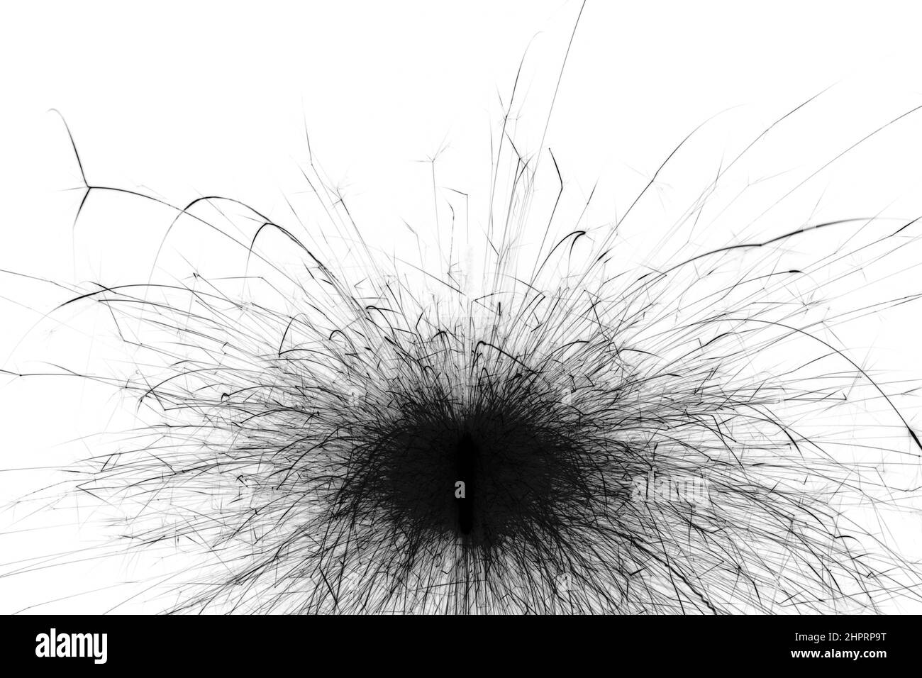 Blitzfunken schwarz auf weiß, monochrome Abstraktion Explosion von Feuerwerk, Farbumkehr Stockfoto
