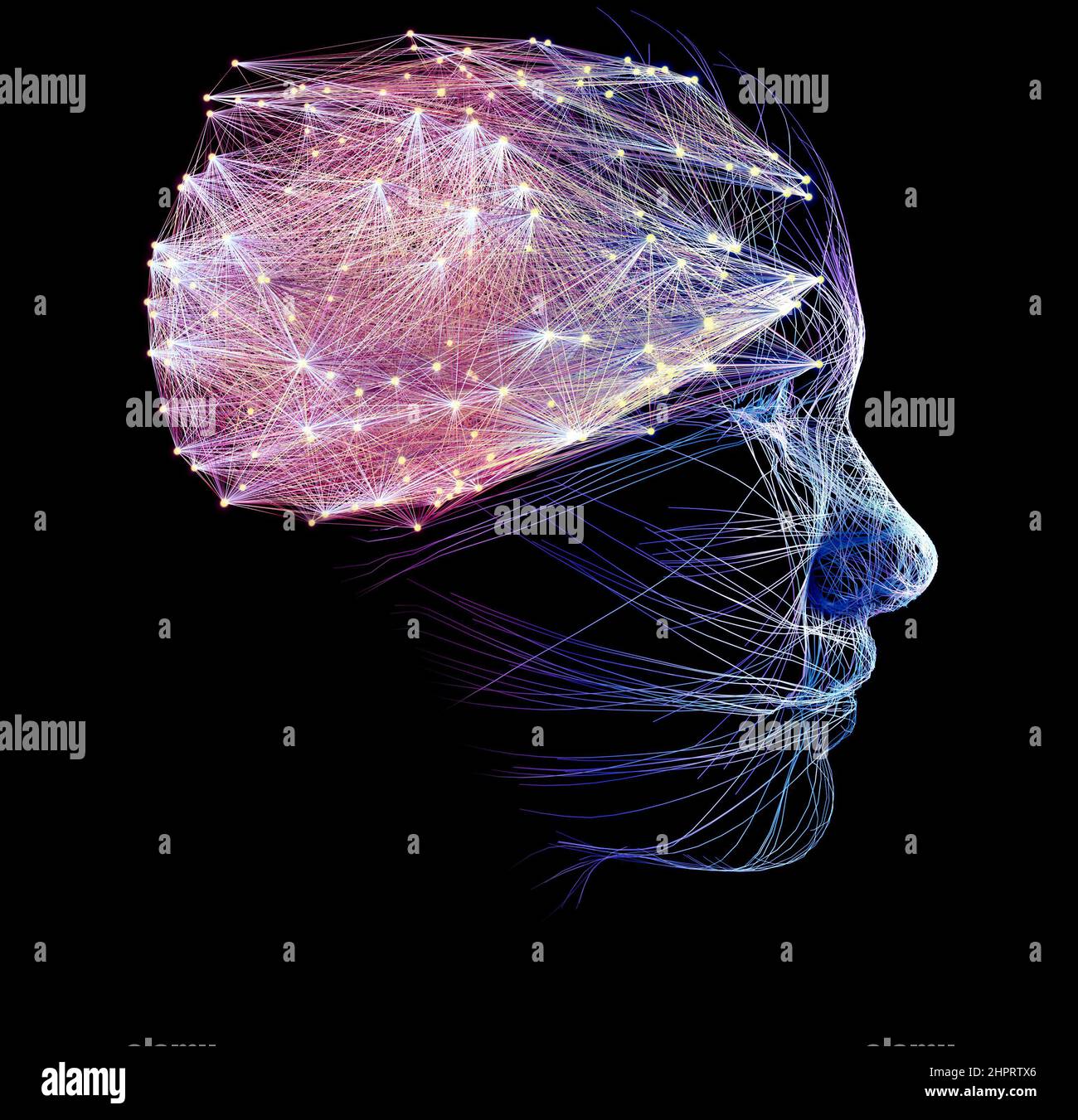 Neurologie, Philosophie: Verbindungen, die Entwicklung des Denkens und der Reflexion, die unendlichen Möglichkeiten von Gehirn und Geist. Menschliche Anatomie Stockfoto