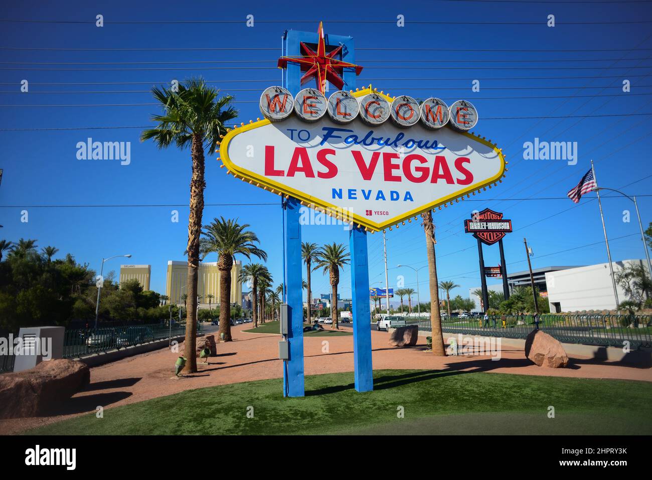 Das „Welcome to Fabulous Las Vegas“-Schild ist ein Wahrzeichen von Las Vegas, das im Mai 1959 finanziert und kurz darauf von Western Neon errichtet wurde. Stockfoto