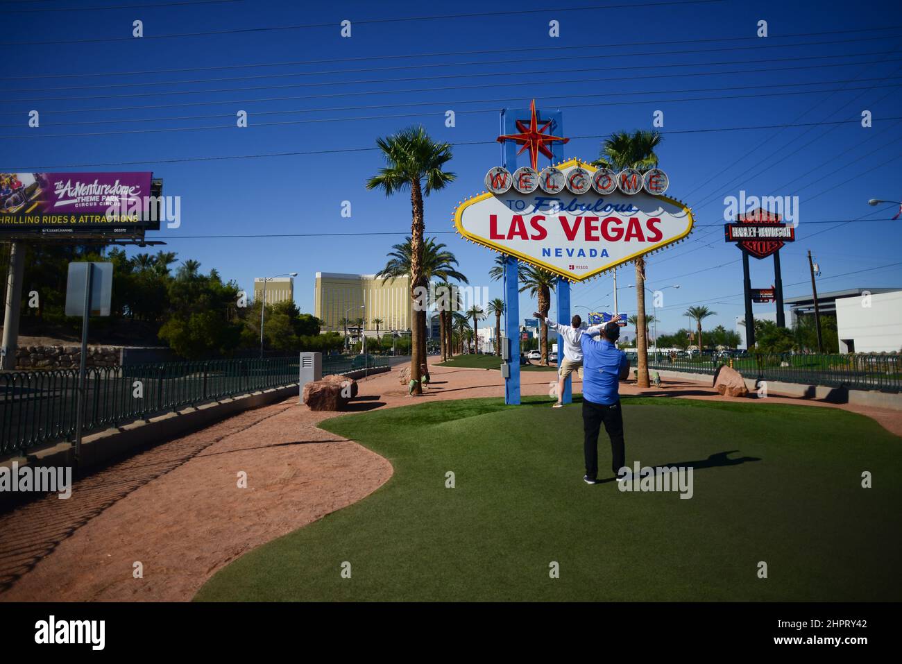 Das „Welcome to Fabulous Las Vegas“-Schild ist ein Wahrzeichen von Las Vegas, das im Mai 1959 finanziert und kurz darauf von Western Neon errichtet wurde. Stockfoto