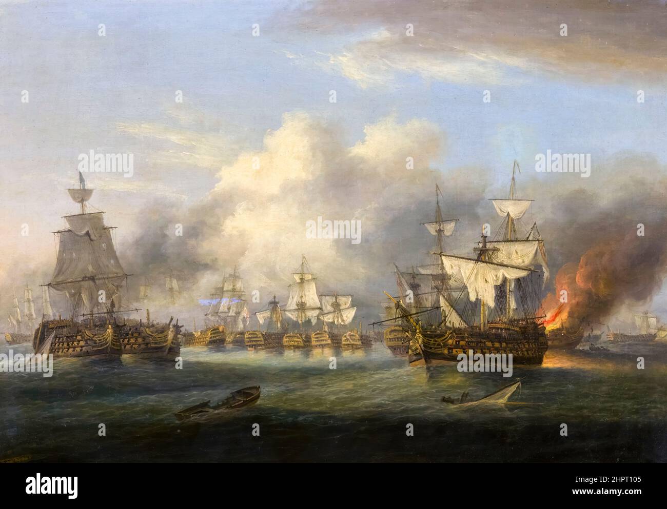 Ende der Schlacht von Trafalgar, 1805, Öl auf Leinwand, Gemälde von Thomas Luny, 1834 Stockfoto
