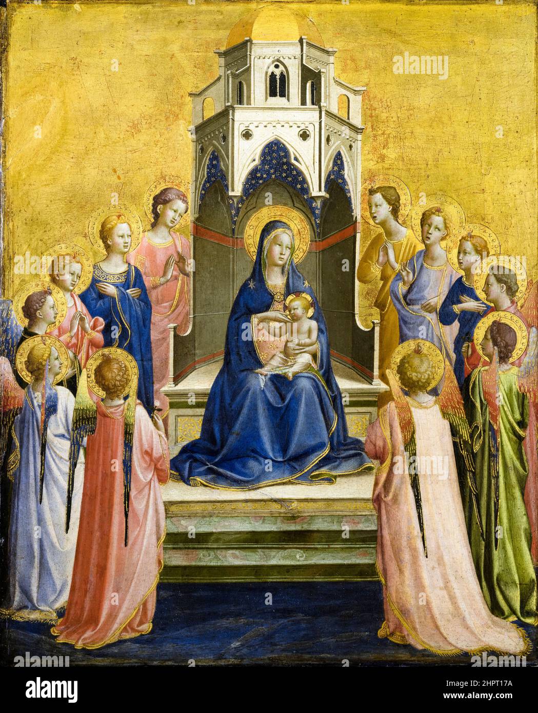 Fra Angelico, Madonna mit Kind auf dem Thron und zwölf Engel, Gemälde, Tempera auf Pappelholz, 1420-1430 Stockfoto