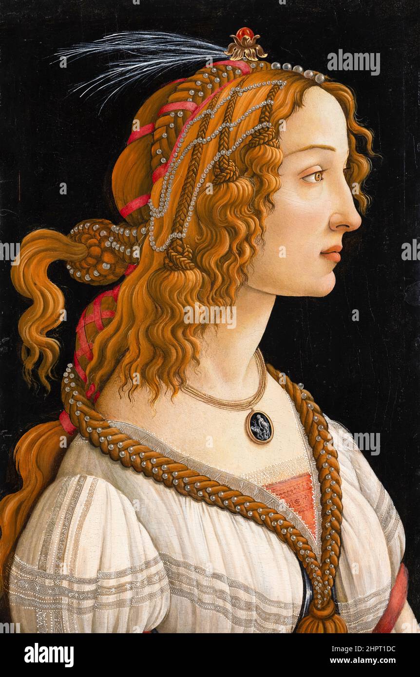 Porträt von Simonetta Vespucci als Nymphe, Tempera auf Pappelholz, Gemälde von Sandro Botticelli, 1480-1485 Stockfoto