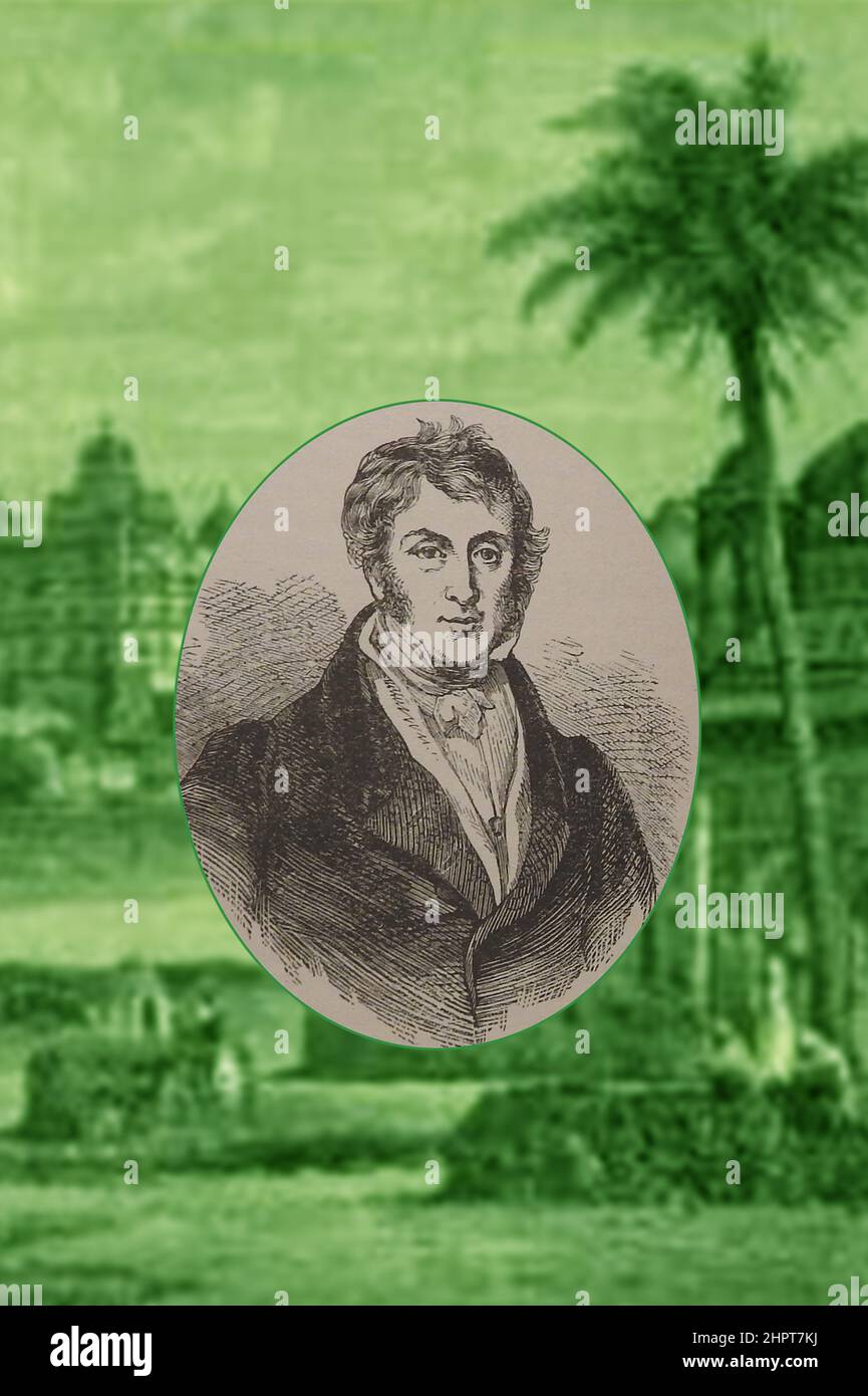 19th. Jahrhundert Porträt von Mountstuart Elphinstone FRSE ( 1779 1859) Schottischer Staatsmann, Schriftsteller und Historiker, verbunden mit der Regierungsführung des kolonialen Indiens. Später wurde er Gouverneur von Bombay (Mumbai). Stockfoto