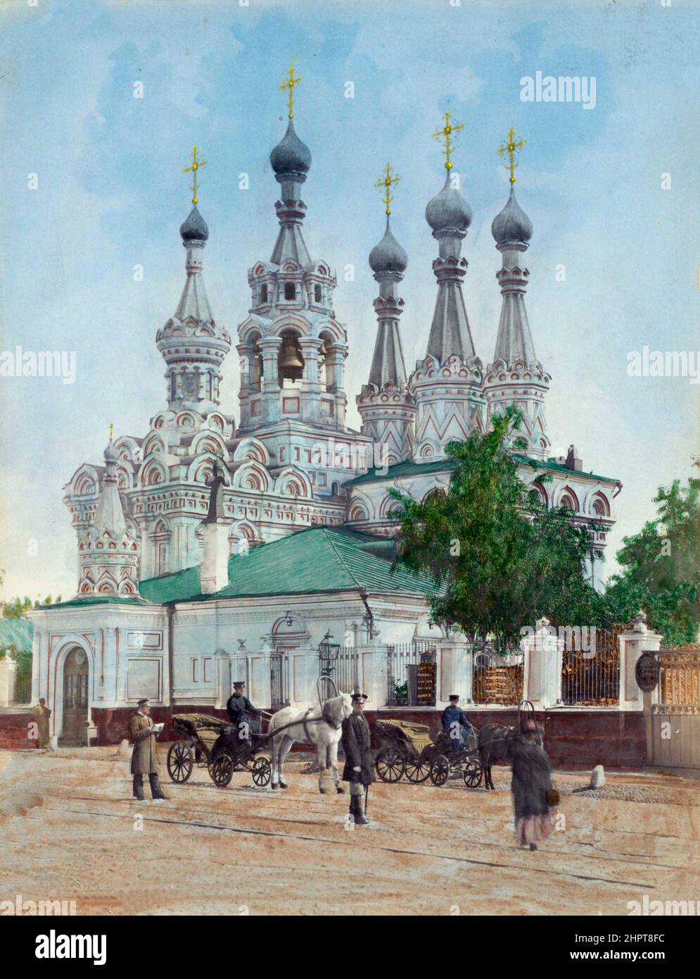 Vintage-Foto der Geburtskirche in Putinki. Moskau, Russisches Reich. B. Avanzo, 1890 - 1900 die Kirche der Geburt der Gottesmutter in Putinki ist Stockfoto