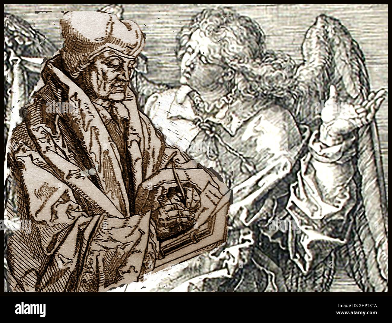 19th Jahrhundert Porträt von Desiderius Erasmus Roterodamus aka Erasmus von Rotterdam oder einfach Erasmus (1466 -1536) Niederländisch katholischen Priester, Philosoph und Theologe; Als einer der größten Gelehrten der nördlichen Renaissance und bekannt als der Prinz der Humanisten (bedeutet Renaissance Humanismus der Lehrer und Studenten der Geisteswissenschaften zu der Zeit und nicht im modernen Sinne verwendet) Stockfoto