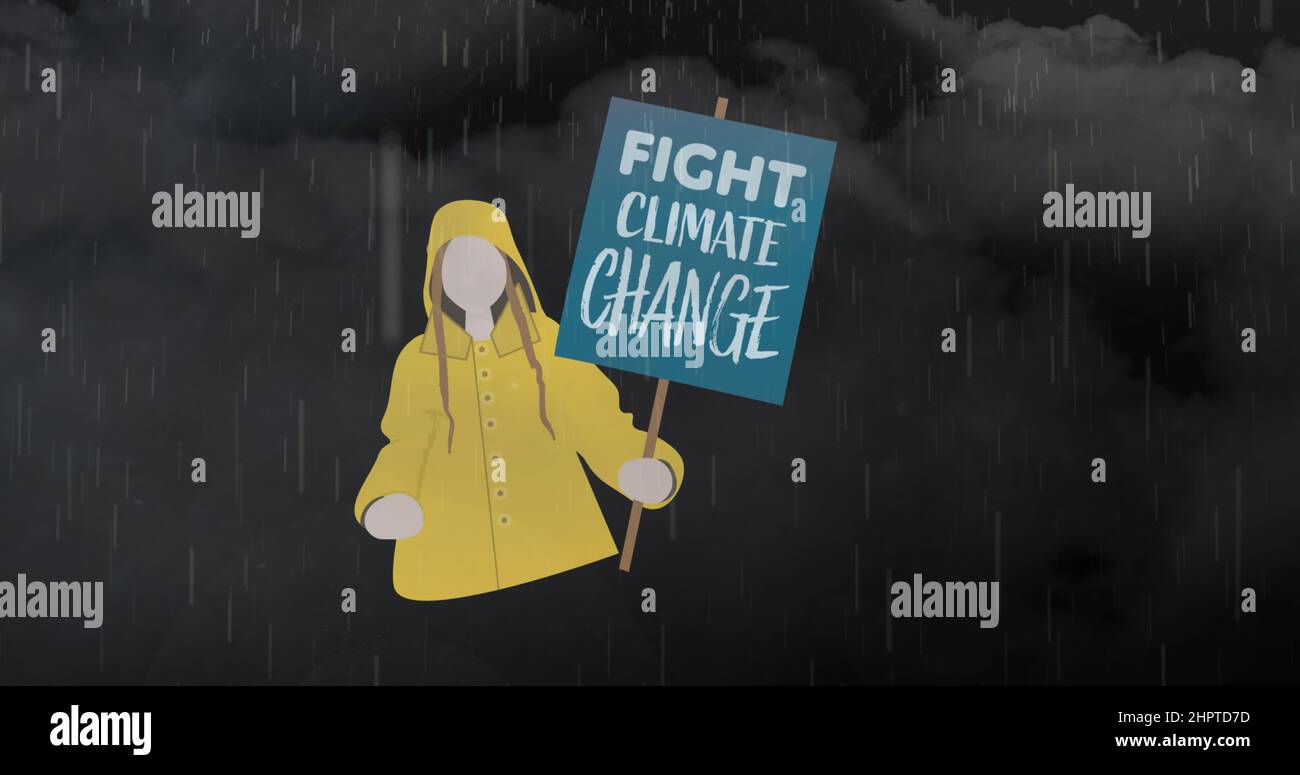Bild von Kampf gegen den Klimawandel Text über Regen und Wolken Stockfoto
