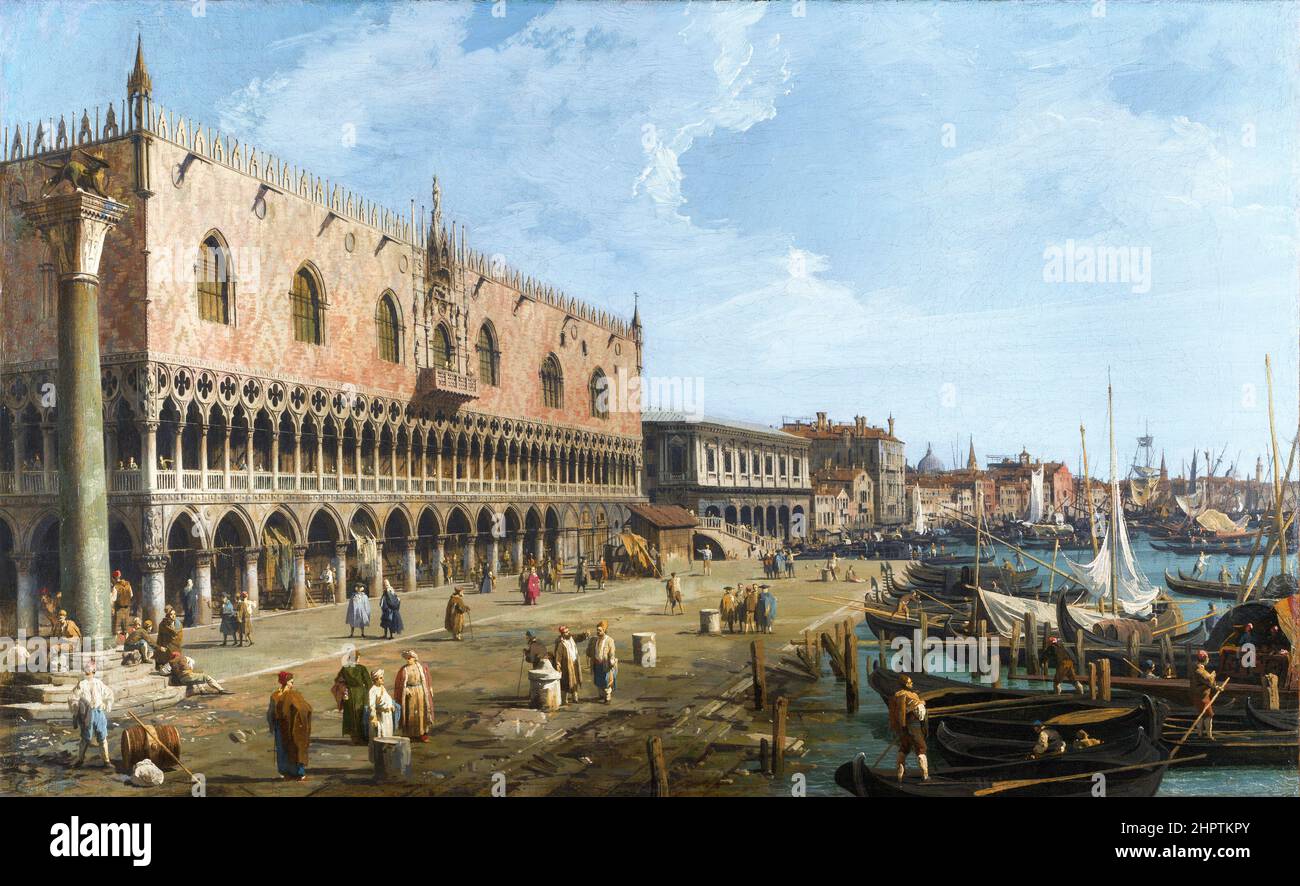 Venedig: Dogenpalast und Riva degli Schiavoni von Canaletto (Giovanni Antonio Canal - 1697-1768), Öl auf Leinwand, Ende 1730s Stockfoto