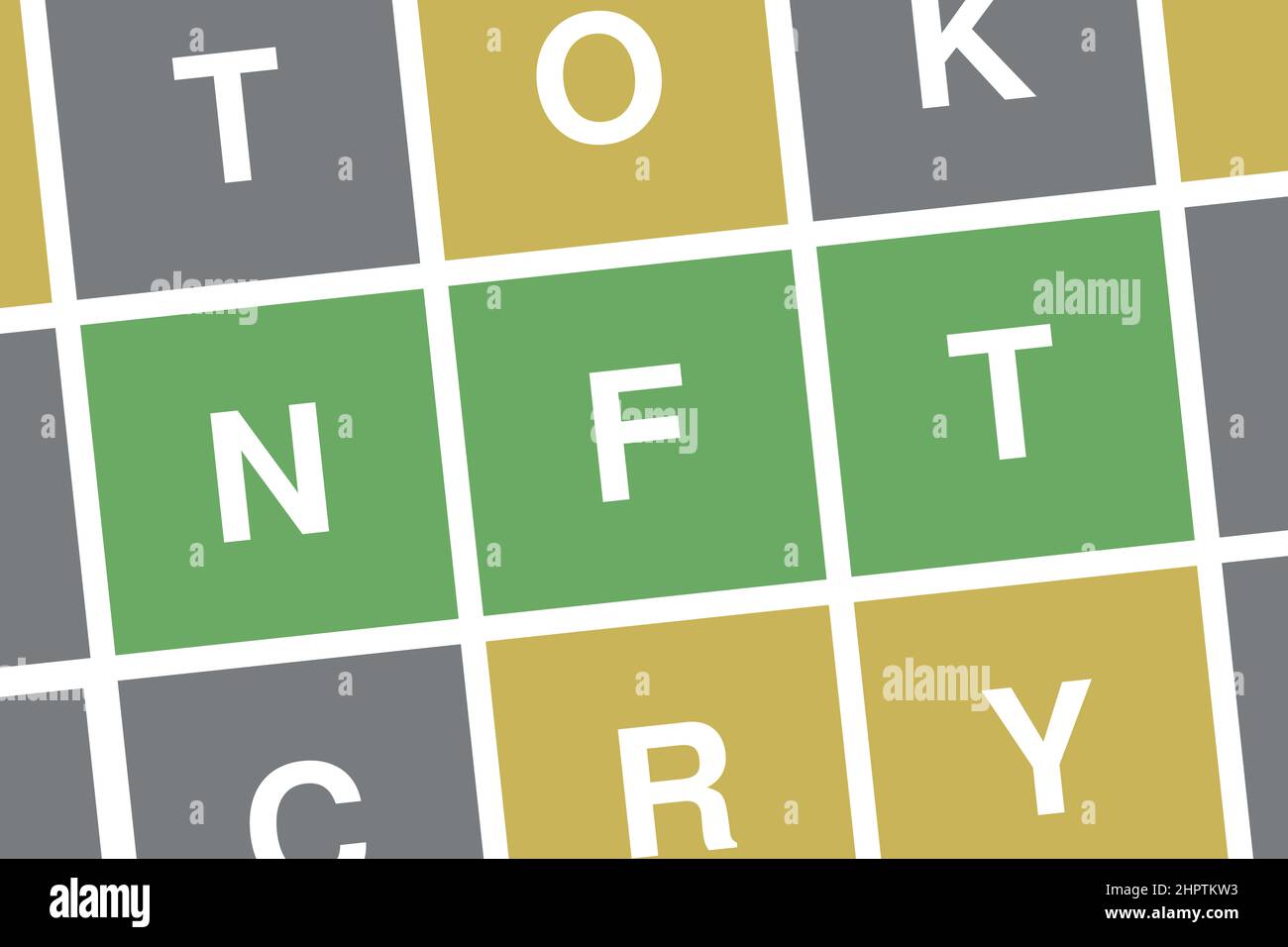 NFT - nicht fungible Token- und Krypto-Cyber- und digitale Blockchain-Technologie. Vektordarstellung von Wort und Buchstaben. Stockfoto