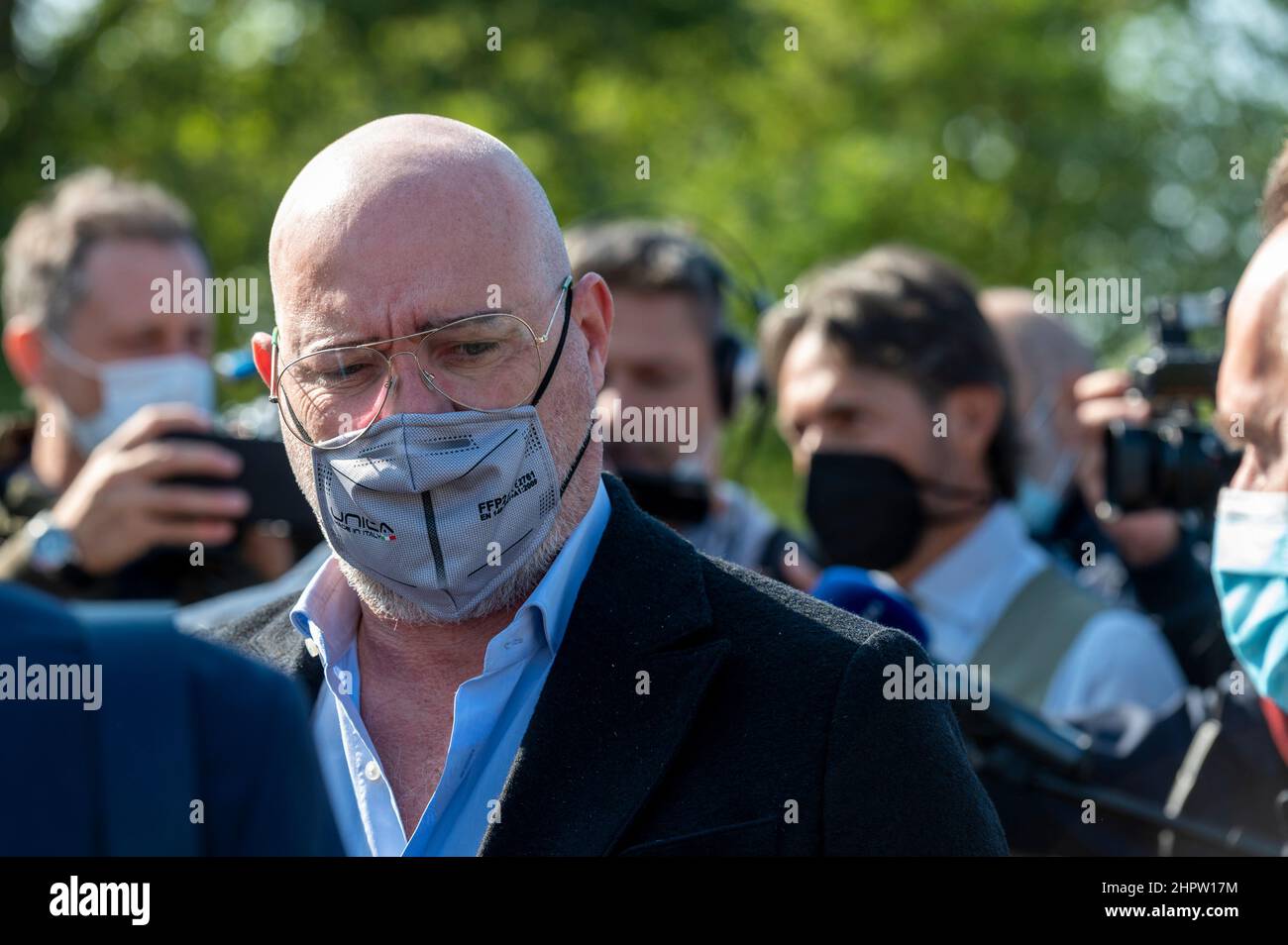 Stefano Bonaccini, presidente della Regione Emiliia Romagna, è a Sala Baganza in occasione dell'inizio lavori della cassa di espansione nel Baganza Stockfoto