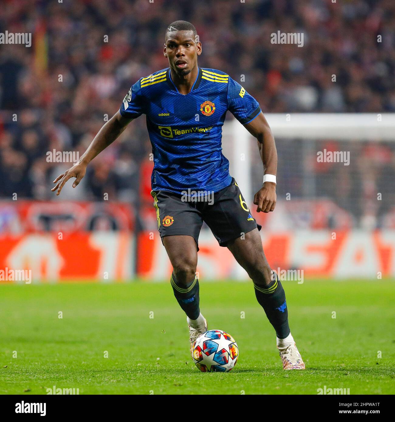 MADRID, SPANIEN - 23. FEBRUAR: Paul Pogba von Manchester United während des UEFA Champions League-Spiels zwischen Club Atlético de Madrid und Manchester United am 23. Februar 2022 im Estadio Metropolitano in Madrid, Spanien (Foto: DAX Images/Orange PicBilder) Stockfoto