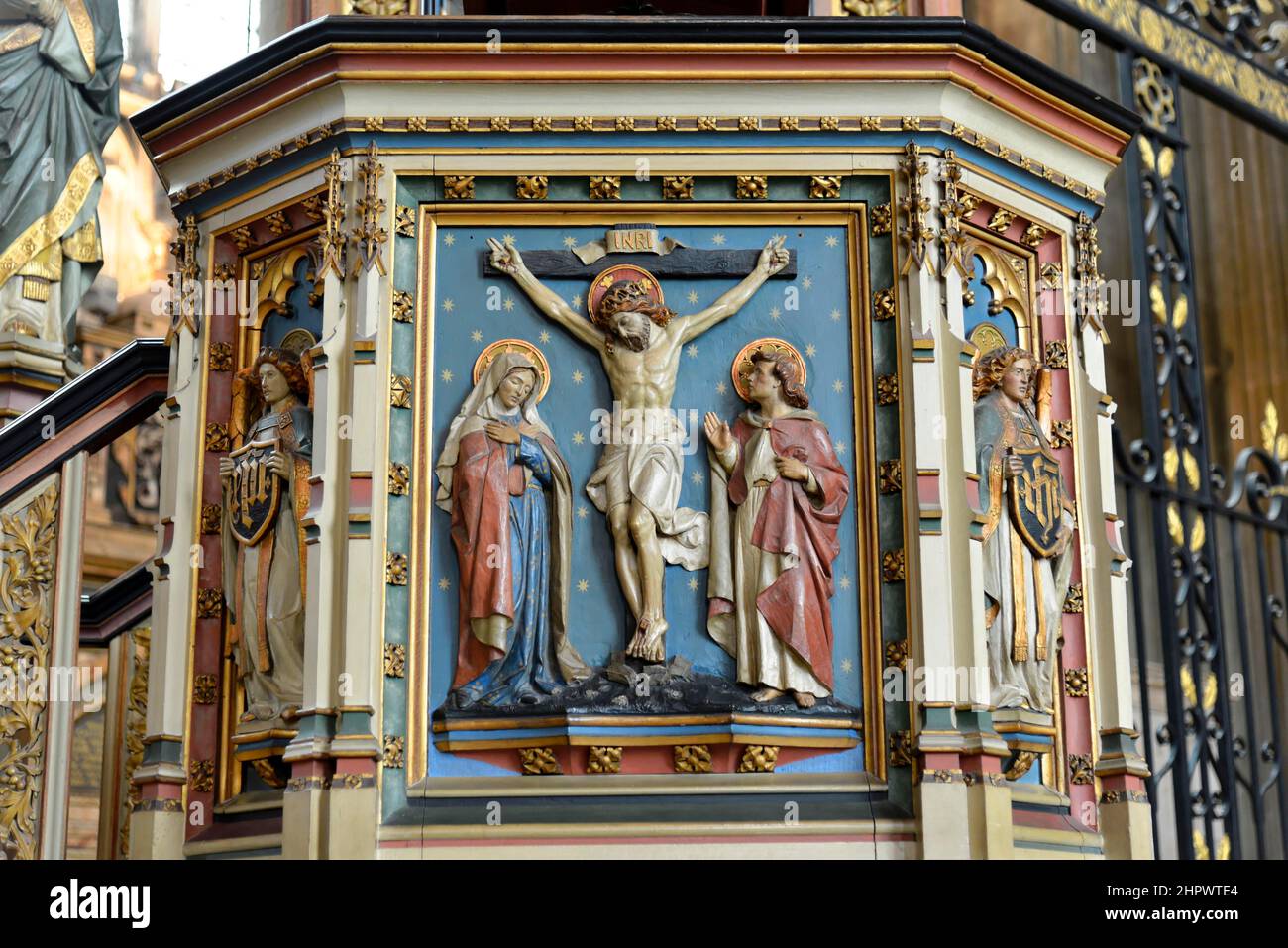 Kanzel, Detail, Kathedrale von Canterbury, Kirchenschiff, Region Südostengland, Verwaltungsbezirk Kent, England, Vereinigtes Königreich Stockfoto