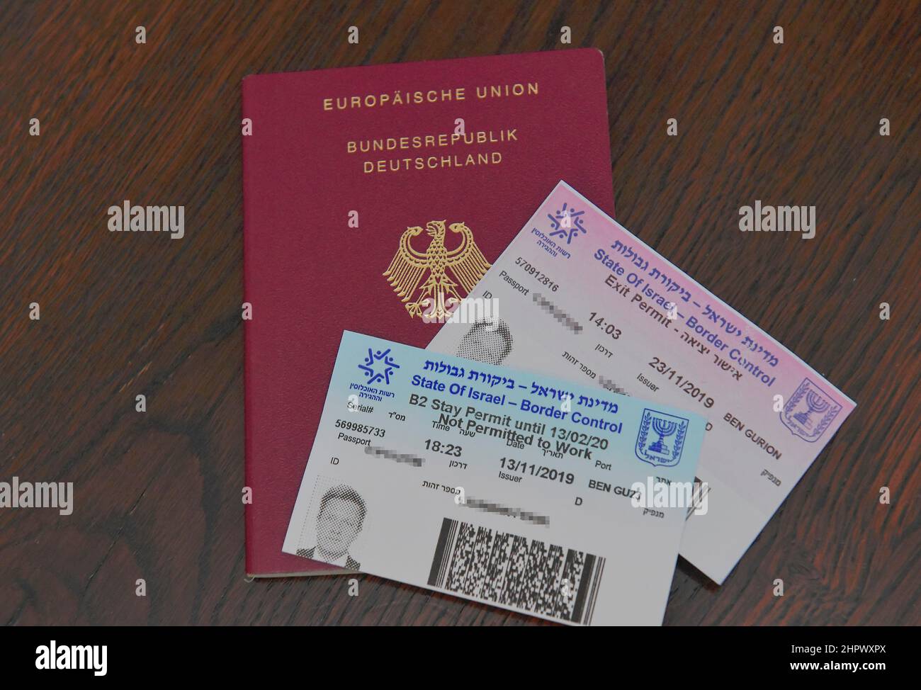 Deutscher Reisepass mit Visum für Israel Stockfoto