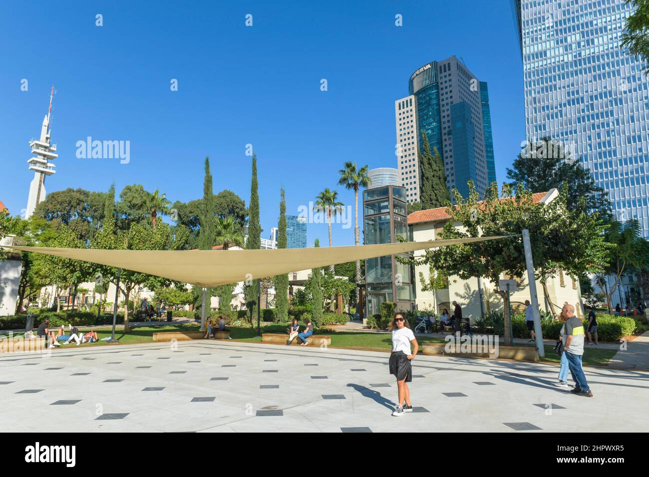 Platz, Alte Gebäude, Sarona-Viertel, Tel Aviv, Israel Stockfoto