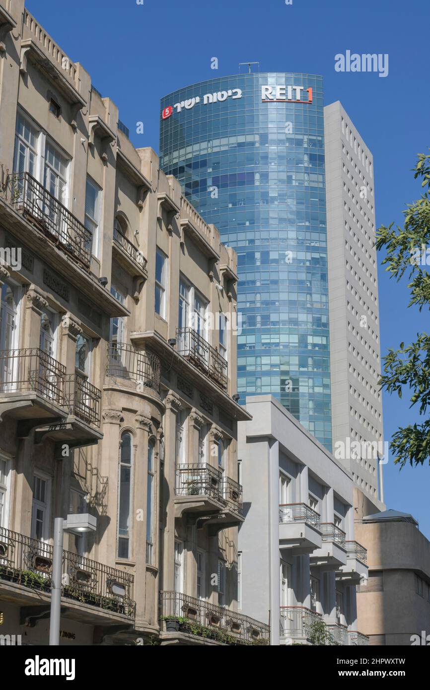 Hochhäuser, alte Gebäude, Rothschild Boulevard, Tel Aviv, Israel Stockfoto