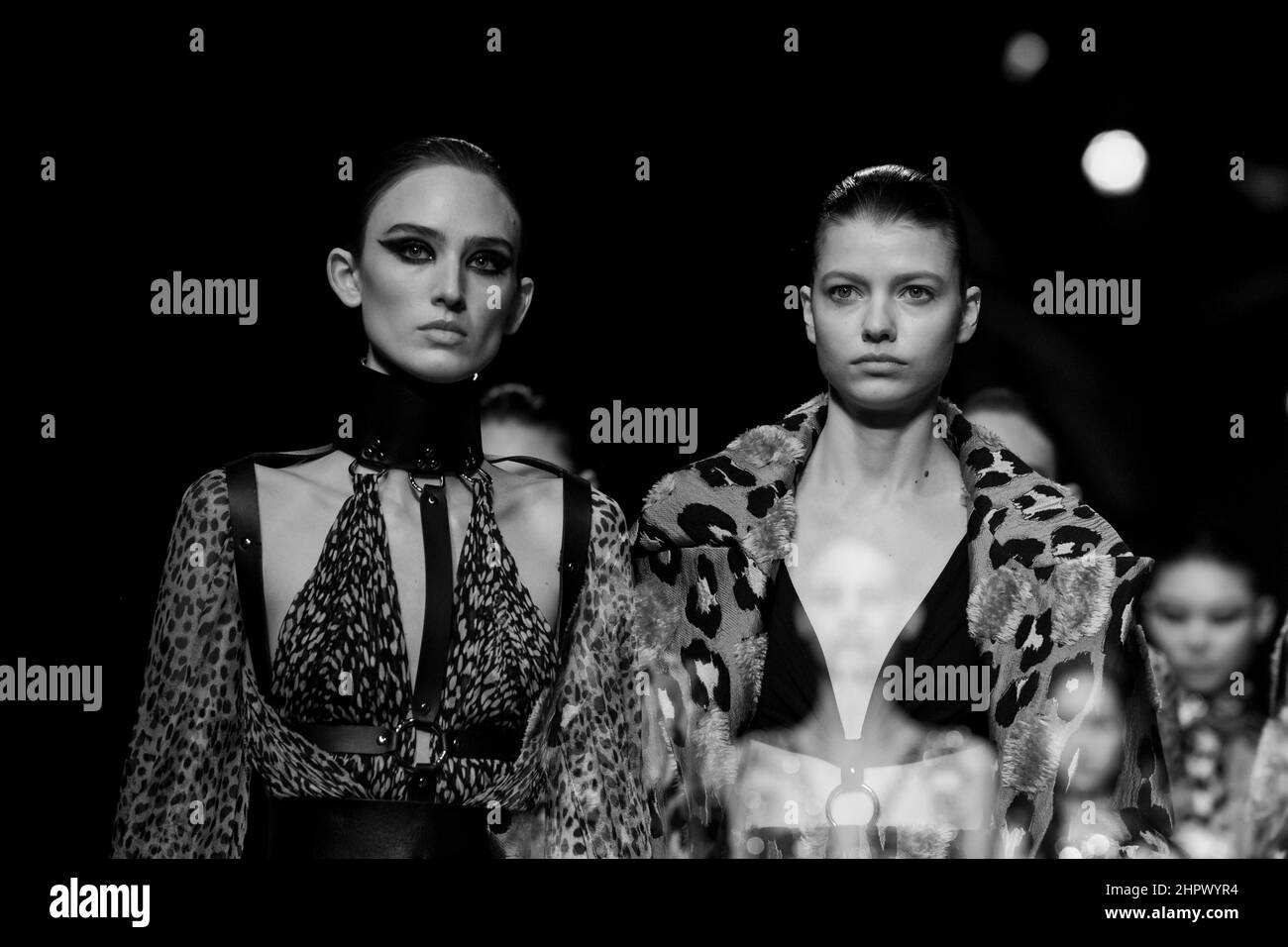 Mailand, Italien. 23rd. Februar 2022. ROBERTO CAVALLI Herbst/Winter 2022-23 Start- und Landebahn während der Milan Fashion Week, 2022. Februar - Mailand, Italien. 23/02/2022 Credit: dpa/Alamy Live News Stockfoto