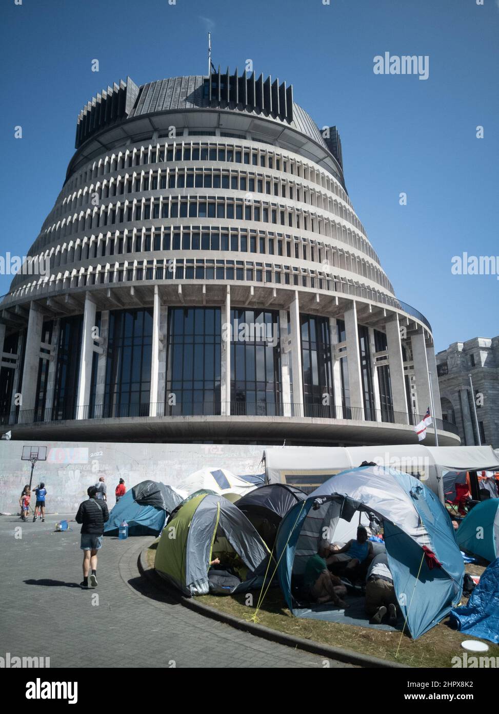 24. Februar 2022 - 17. Tag des Impf-Mandats in Wellington, Neuseeland, aus Parlamentsgründen. Stockfoto