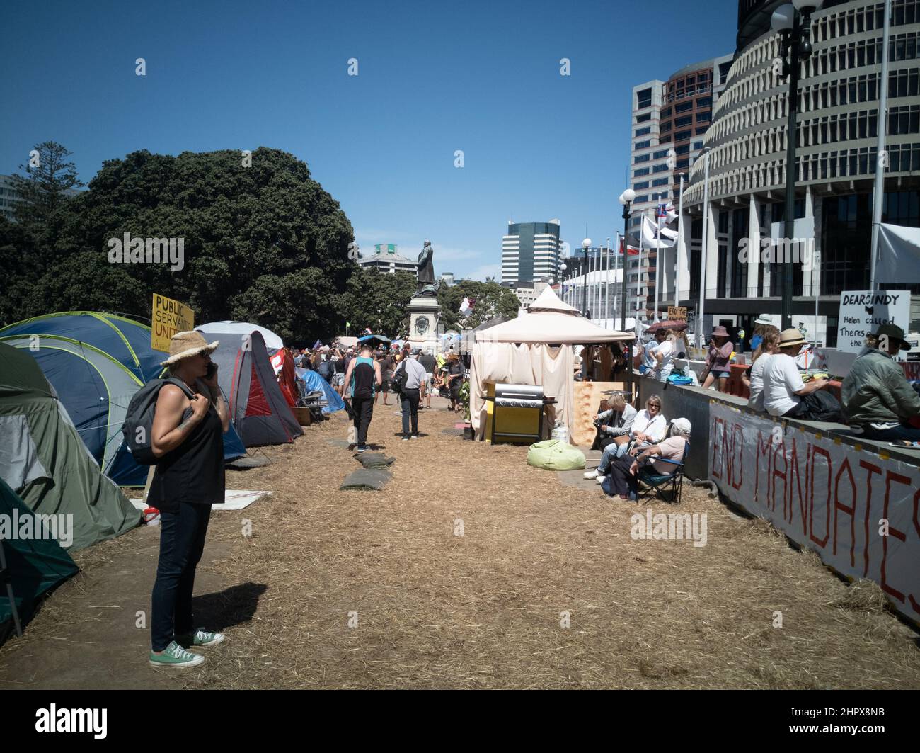 24. Februar 2022 - 17. Tag des Impf-Mandats in Wellington, Neuseeland, aus Parlamentsgründen. Stockfoto