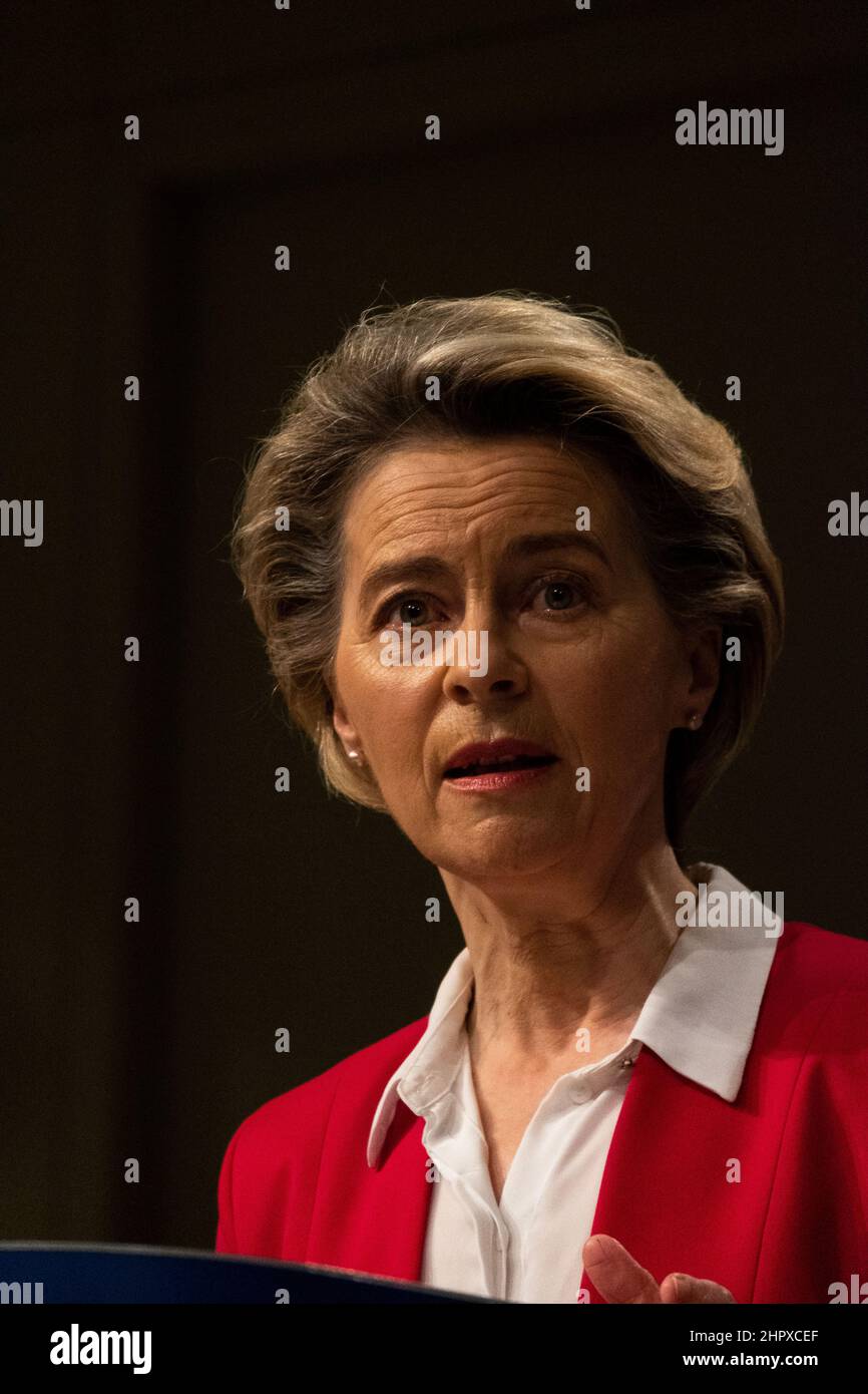 Die Präsidentin der Europäischen Kommission Ursula von der Leyen beim Videokonferenz-Gipfel der Staatschefs der Europäischen Union. Brüssel. Belgien. Stockfoto