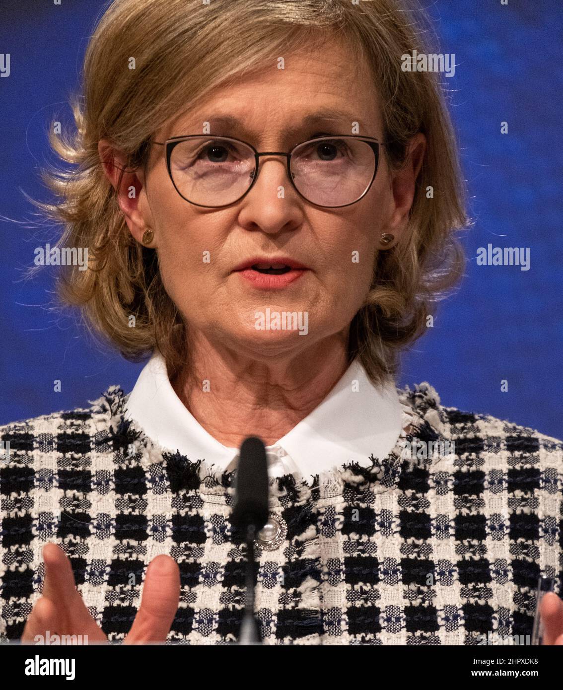 Mairead McGuinness ist ein irischer Politiker, der seit Oktober 2020 als EU-Kommissar für Finanzstabilität, Finanzdienstleistungen und die Kapitalmarktunion tätig ist. Zuvor war sie als Mitglied von Fine Gael von 2017 bis 2020 erste Vizepräsidentin des Europäischen Parlaments. Stockfoto