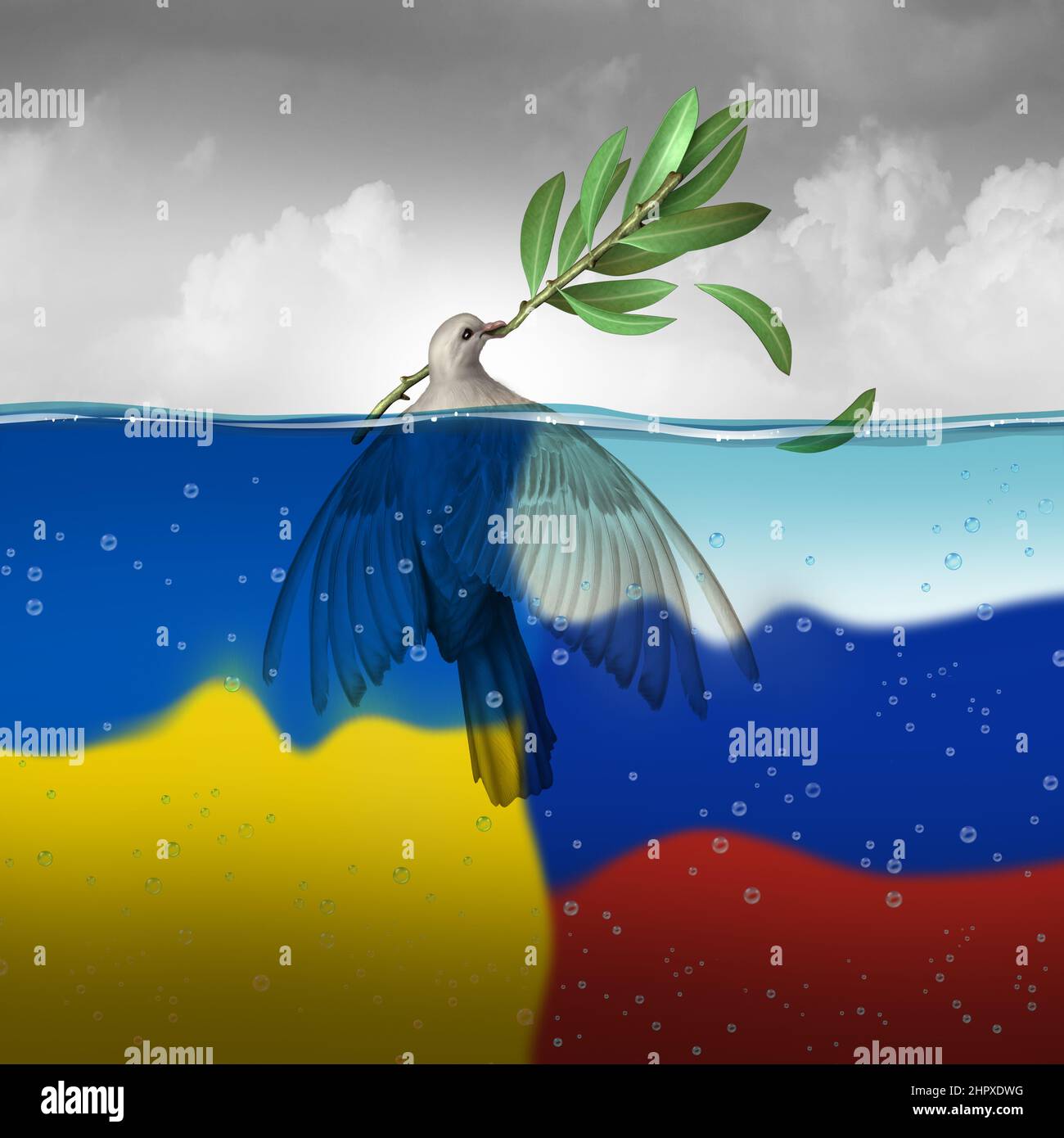 Ukraine Russland Krieg als ukrainische und russische Krise ebenso schmerzhafte Kämpfe zwischen zwei europäischen Nationen wie ein tragischer diplomatischer Kampf mit Frieden. Stockfoto