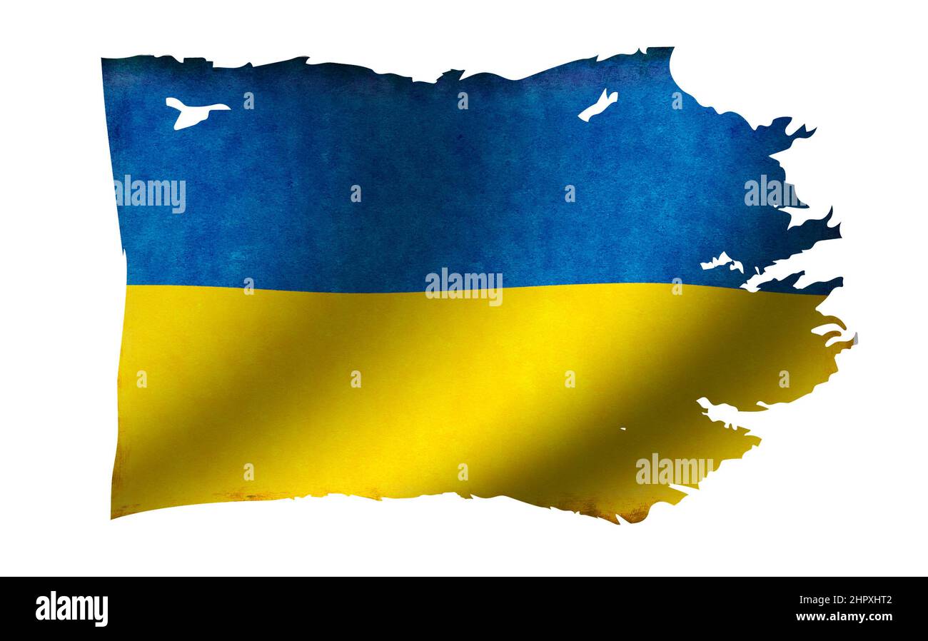 Abbildung der schmutzigen und zerrissenen Landesflagge / Ukraine Stockfoto