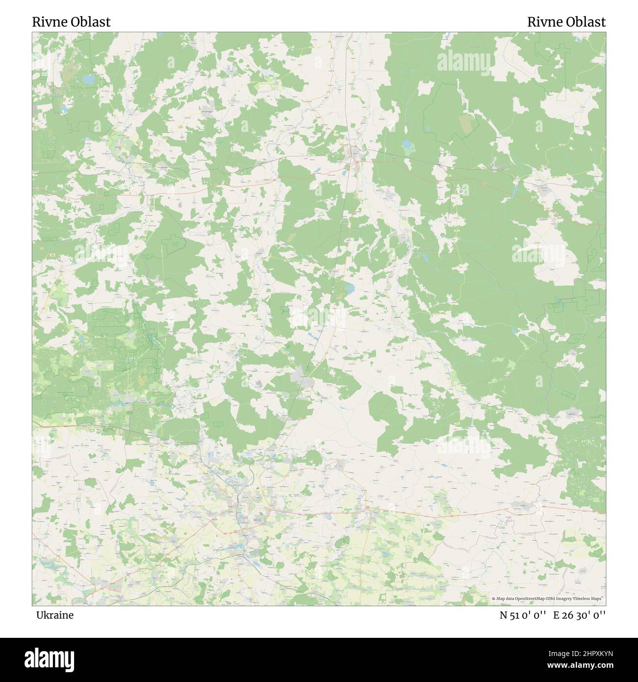 Rivne Oblast, Ukraine, Rivne Oblast, N 51 0' 0'', E 26 30' 0'', map, Timeless Map veröffentlicht im Jahr 2021. Reisende, Entdecker und Abenteurer wie Florence Nightingale, David Livingstone, Ernest Shackleton, Lewis and Clark und Sherlock Holmes haben sich bei der Planung von Reisen zu den entlegensten Ecken der Welt auf Karten verlassen.Timeless Maps kartiert die meisten Orte auf der Welt und zeigt die Verwirklichung großer Träume Stockfoto