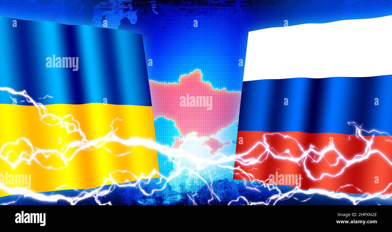 Russland gegen die Ukraine (Kriegskrise, politischer Konflikt). Abbildung des Webbanners Stockfoto