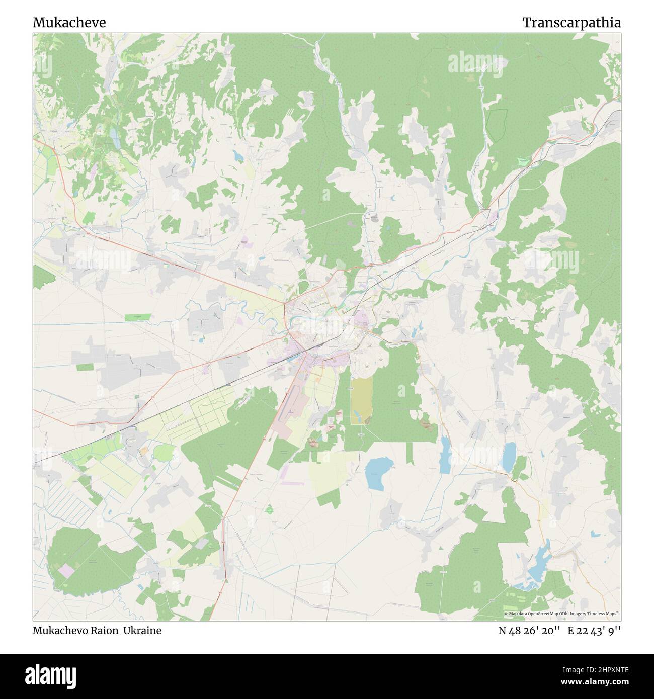 Mukacheve, Rajon Mukachevo, Ukraine, Transkarpatien, N 48 26' 20'', E 22 43' 9'', map, Timeless Map veröffentlicht im Jahr 2021. Reisende, Entdecker und Abenteurer wie Florence Nightingale, David Livingstone, Ernest Shackleton, Lewis and Clark und Sherlock Holmes haben sich bei der Planung von Reisen zu den entlegensten Ecken der Welt auf Karten verlassen.Timeless Maps kartiert die meisten Orte auf der Welt und zeigt die Verwirklichung großer Träume Stockfoto