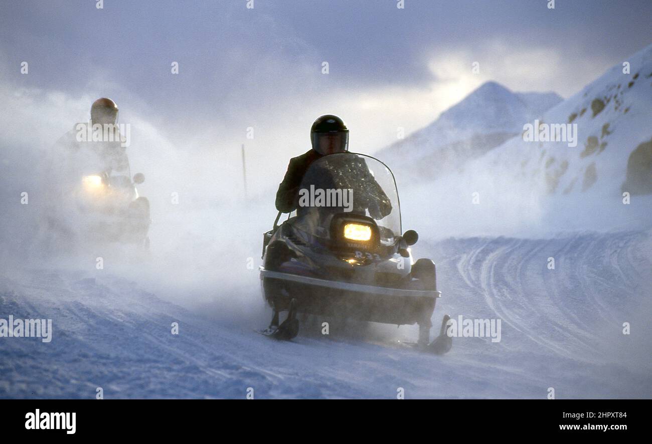 Motorschlittenfahrten im Yellowstone National Park Montana USA Stockfoto